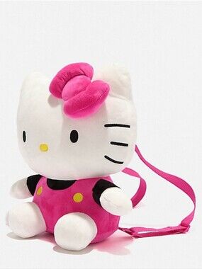 Hello Kitty Pink and White Plush Backpack with Bow About 14in X 11.5in BIG